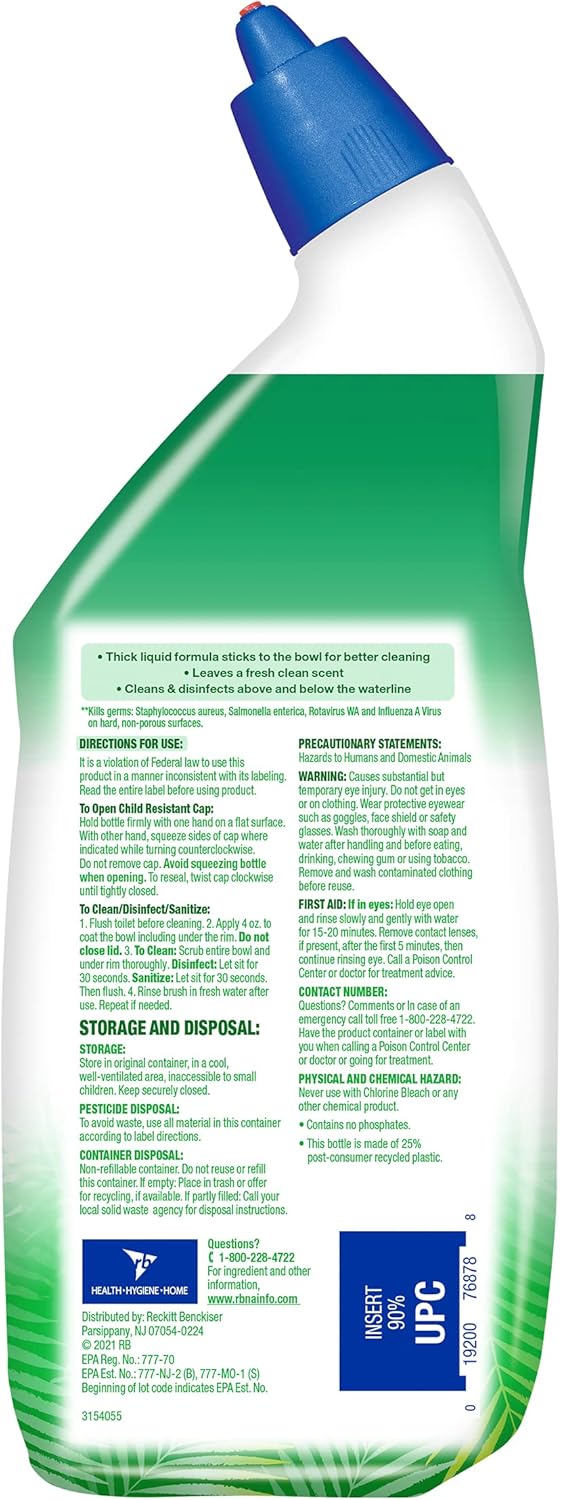 Toilet Bowl Cleaner Gel, for Cleaning and Disinfecting, Stain Removal, Forest Rain Scent, 24Oz