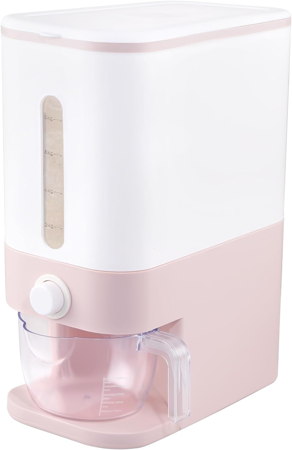 Pink Rice Storage Dispenser (22.5–25 lbs) with Measuring Cup – Airtight Kitchen Container