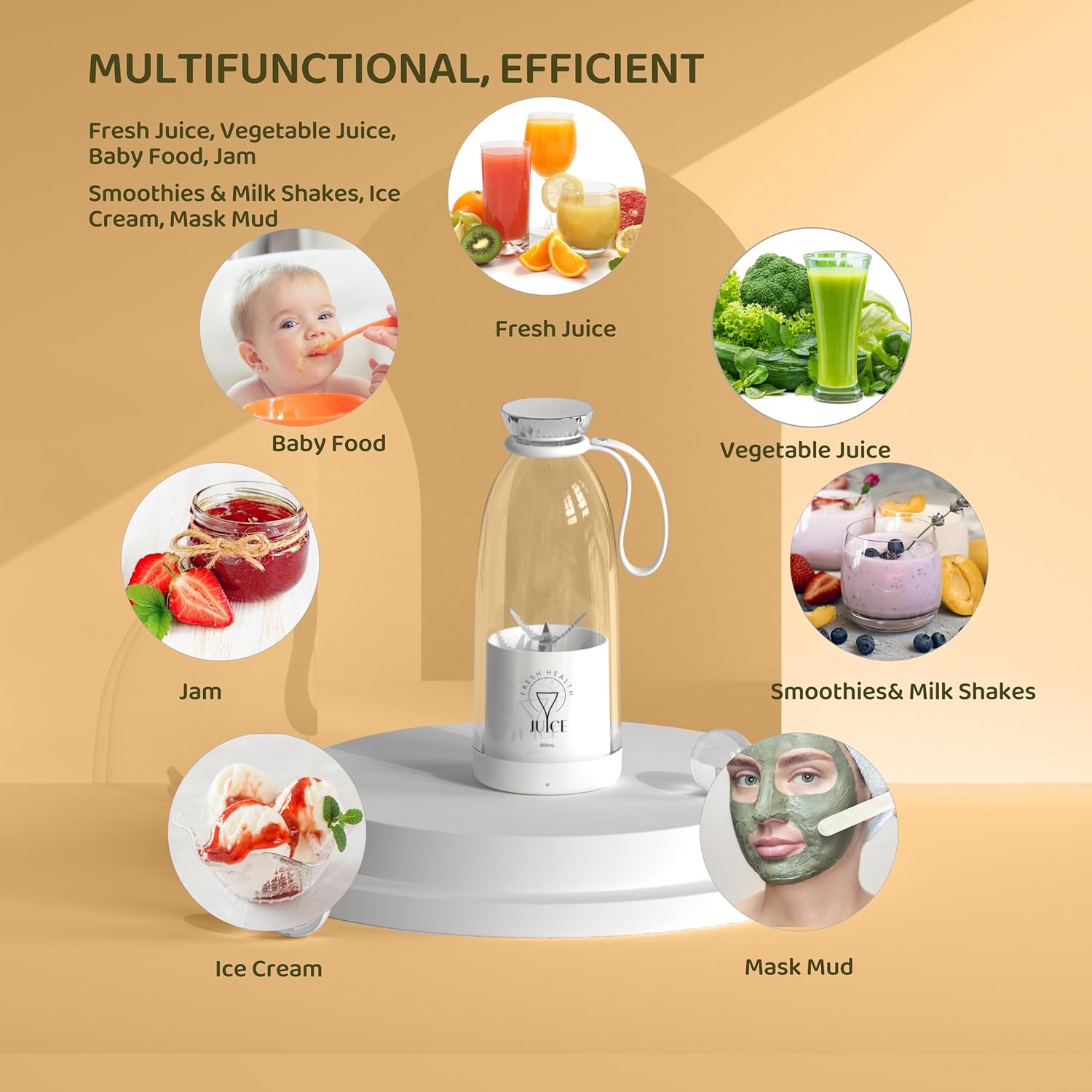 Portable Personal Blender 17oz – Rechargeable Mini Smoothie Maker with 6 Blades, USB Juicer Cup for Kitchen, Office, Travel & Camping