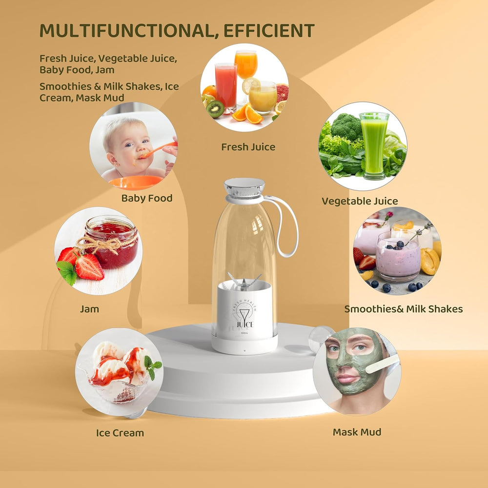 Portable Personal Blender 17oz – Rechargeable Mini Smoothie Maker with 6 Blades, USB Juicer Cup for Kitchen, Office, Travel & Camping