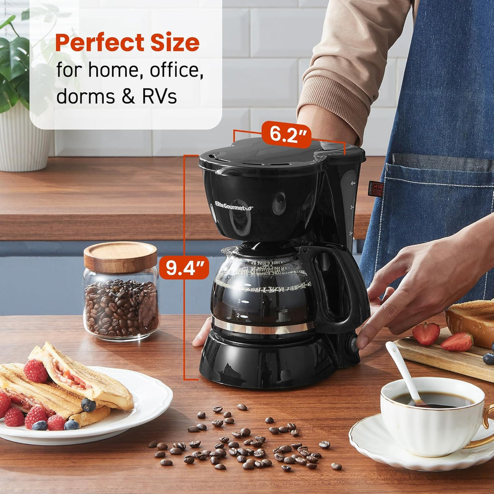 4-Cup Automatic Drip Coffee Maker with Glass Carafe, Pause & Serve, Reusable Filter, Keep Warm Function