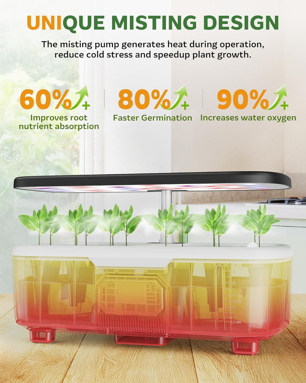 Smart Hydroponic Indoor Herb Garden – 15-Pod Misting System with 6L Tank & LCD Touch Panel