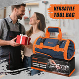 Tool Bag Roll Up,  Heavy Duty Rolled Empty Tool Storage Organization, Portable Foldable Rollup Organizer with 2 Small Pouches, Rollable Carrying Toolbag, Dad Men Mechanic Birthday Gift, Blue Orange