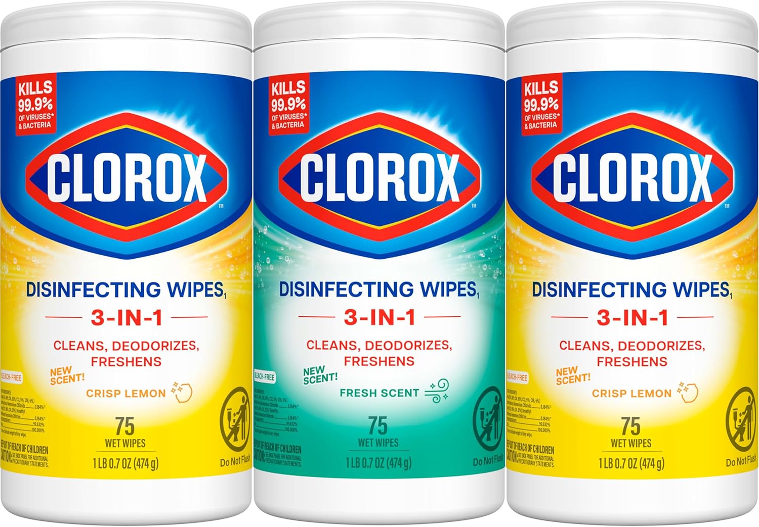 Disinfecting Cleaning Wipes Variety Pack, 75 Count Each, Pack of 3 (Package May Vary)