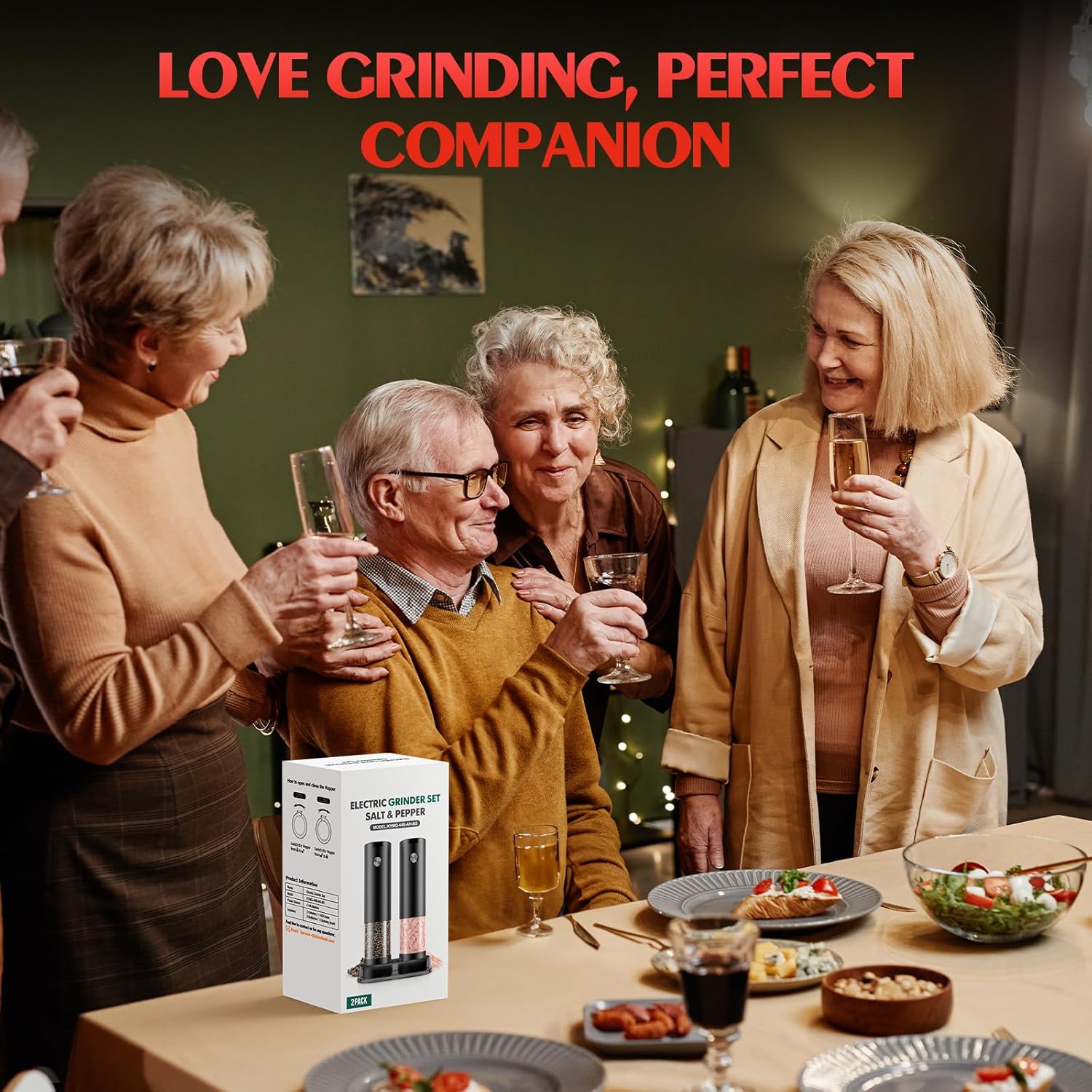 Electric Salt & Pepper Grinder Set – Automatic Adjustable Coarseness with LED Light