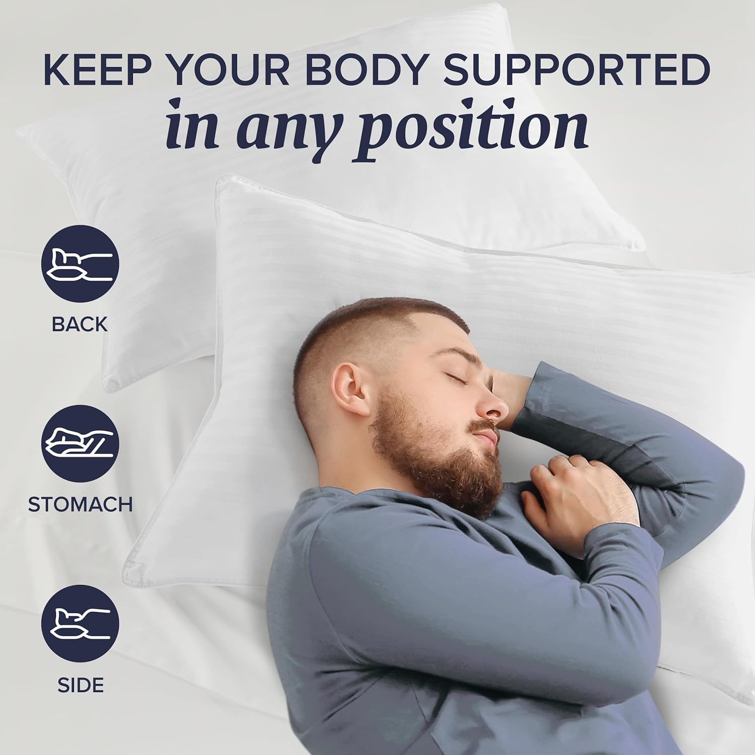 Standard, King & Queen Bed Pillows Set of 2 – Soft Down Alternative for Side, Back & Stomach Sleepers