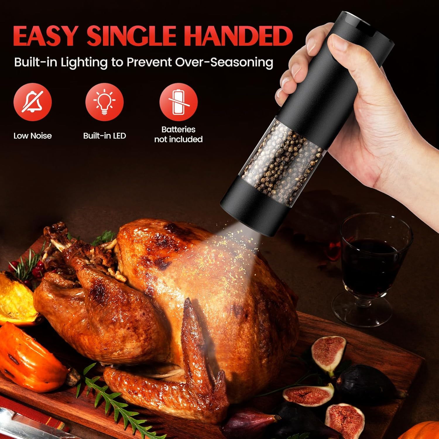 Electric Salt & Pepper Grinder Set – Automatic Adjustable Coarseness with LED Light