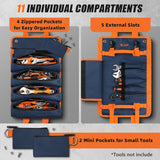 Tool Bag Roll Up,  Heavy Duty Rolled Empty Tool Storage Organization, Portable Foldable Rollup Organizer with 2 Small Pouches, Rollable Carrying Toolbag, Dad Men Mechanic Birthday Gift, Blue Orange