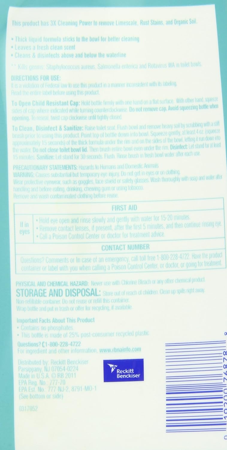 Toilet Bowl Cleaner Gel, for Cleaning and Disinfecting, Stain Removal, Forest Rain Scent, 24Oz