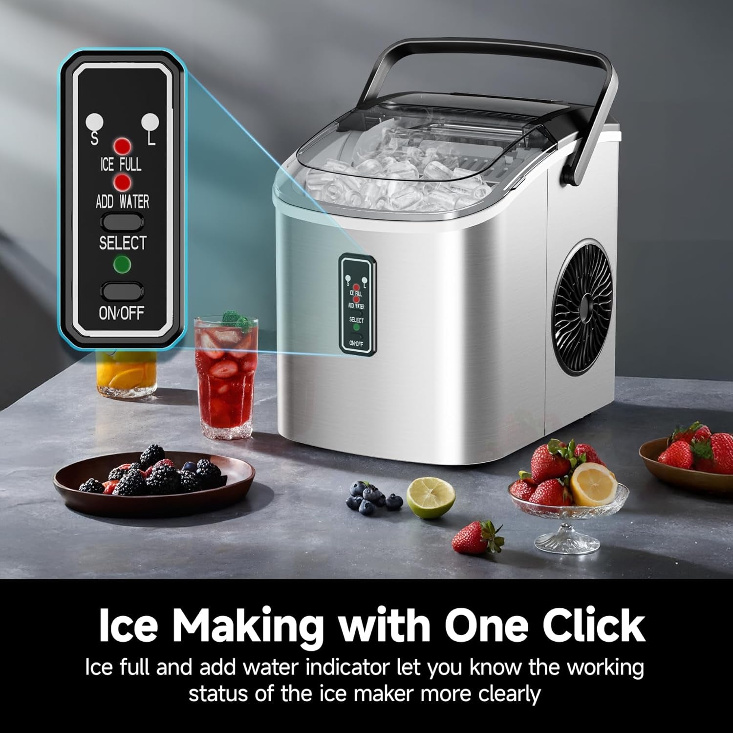 Countertop Ice Maker – 9 Ice Cubes in 6 Minutes, 26 lbs per Day, Portable with Self-Cleaning