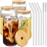 Piece Glass Cups Set – 16Oz Drinking Glasses with Bamboo Lids & Glass Straws for Iced Coffee & Tea
