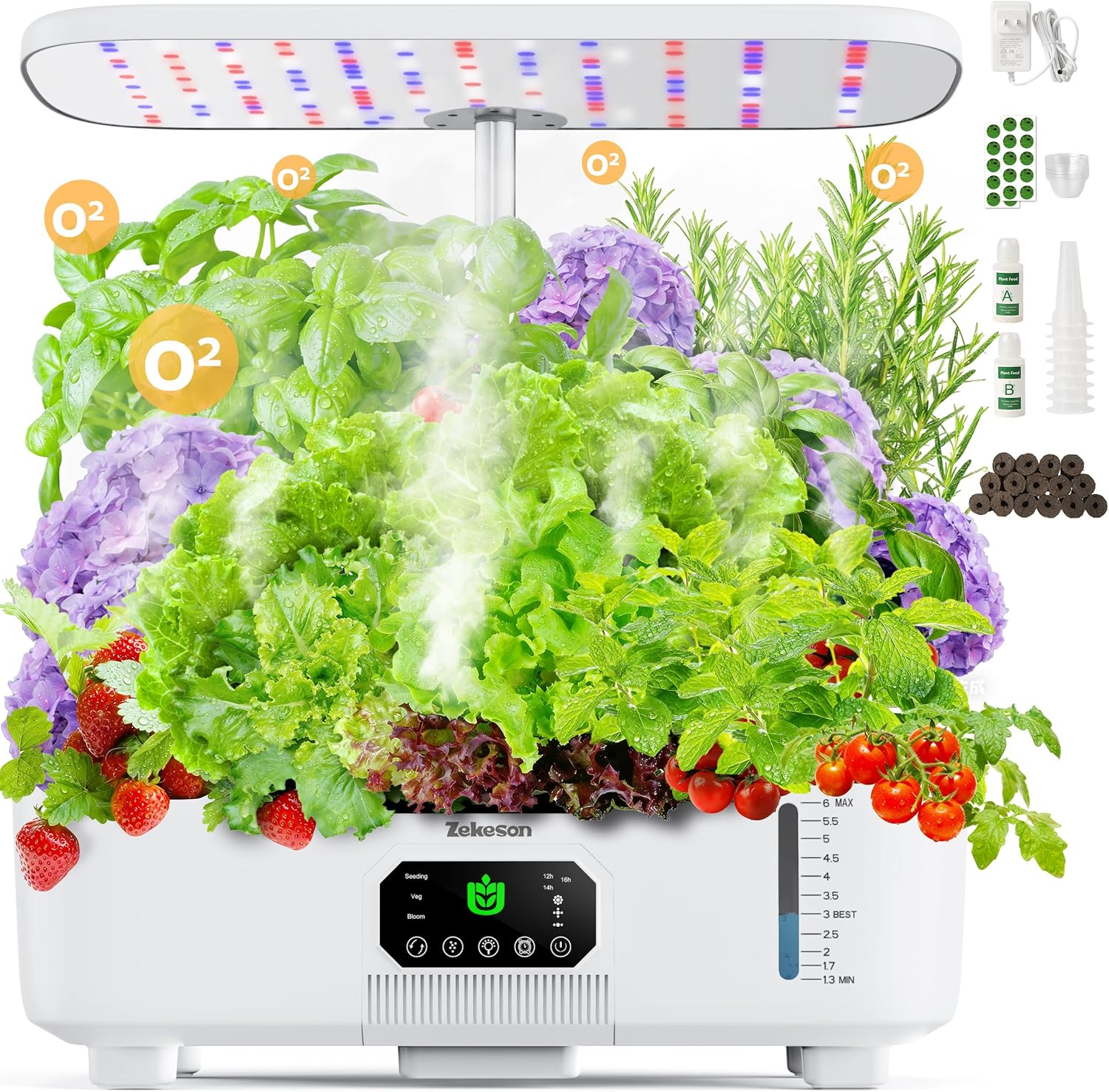 Smart Hydroponic Indoor Herb Garden – 15-Pod Misting System with 6L Tank & LCD Touch Panel