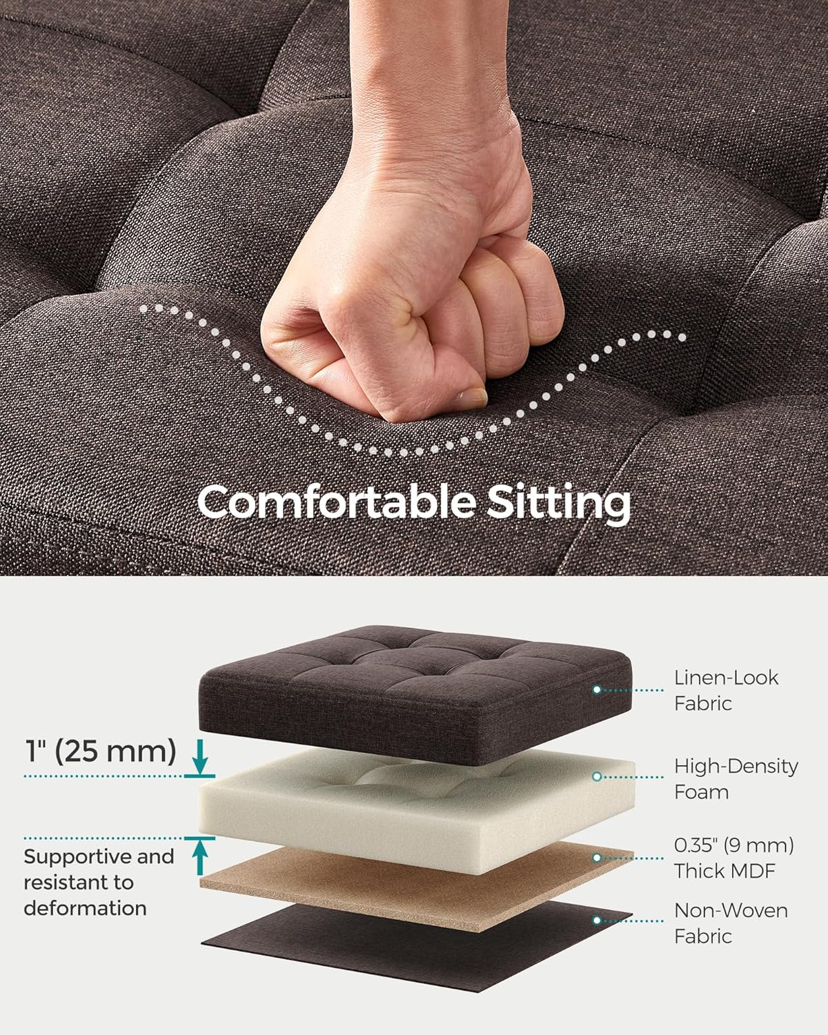 Mazie Collection - 30 Inches Folding Storage Ottoman Bench, Ottoman Foot Rest, End of Bed Bench, Storage Chest, Load 660 Lb, for Living Room, Bedroom, Entryway, Brown ULSF047K02