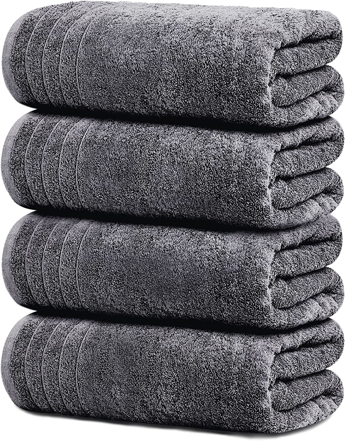 Pack of 4 Extra Large Bath Towels 30 X 60 Inches, 100% Cotton, Larger & Lighter Weight, Quicker to Dry, Super Soft and Absorbent, Perfect for Bathroom, Dark Grey