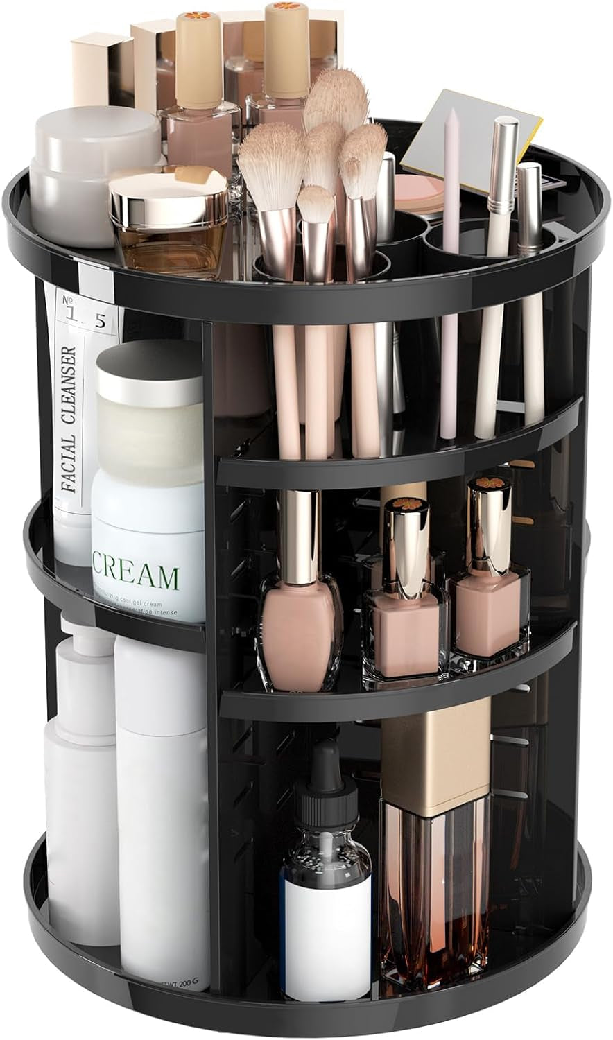 360° Rotating Makeup Organizer – Adjustable Cosmetic Storage Carousel for Vanity & Bathroom Countertop