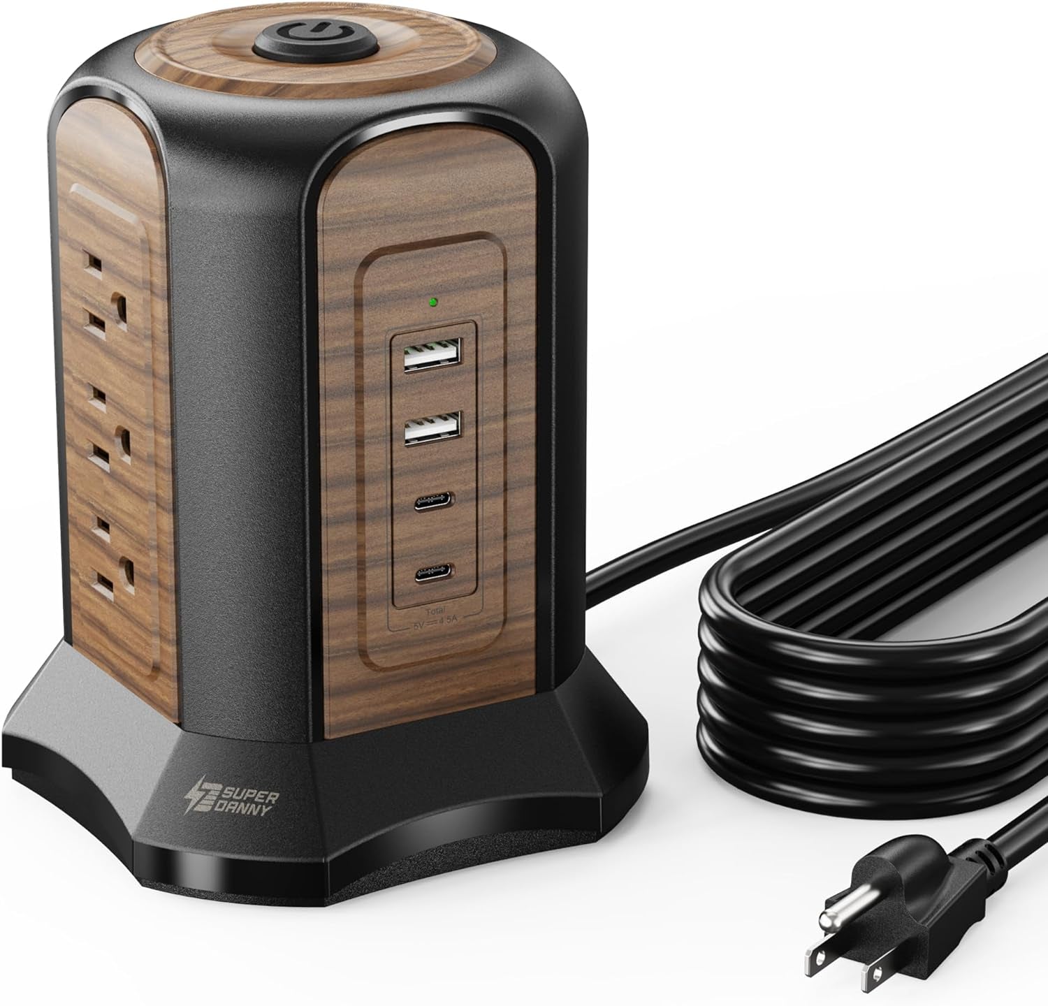 Power Strip Tower with Surge Protection – 9 Outlets & 4 USB Ports, 10 ft Cord