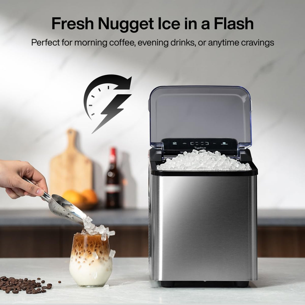 Typhur Countertop Nugget Ice Maker – Fast Pebble Ice Machine, 35 lbs/24H, Self-Cleaning, Stainless Steel