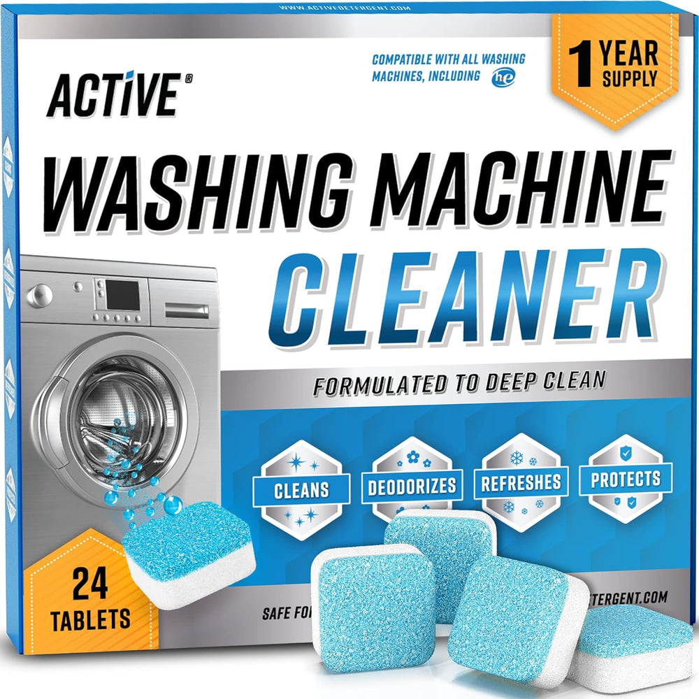 Washing Machine Cleaner Tablets, 24-Pack Deep Cleaning Descaler for HE Front & Top Load Washers, Eco-Friendly Deodorizer