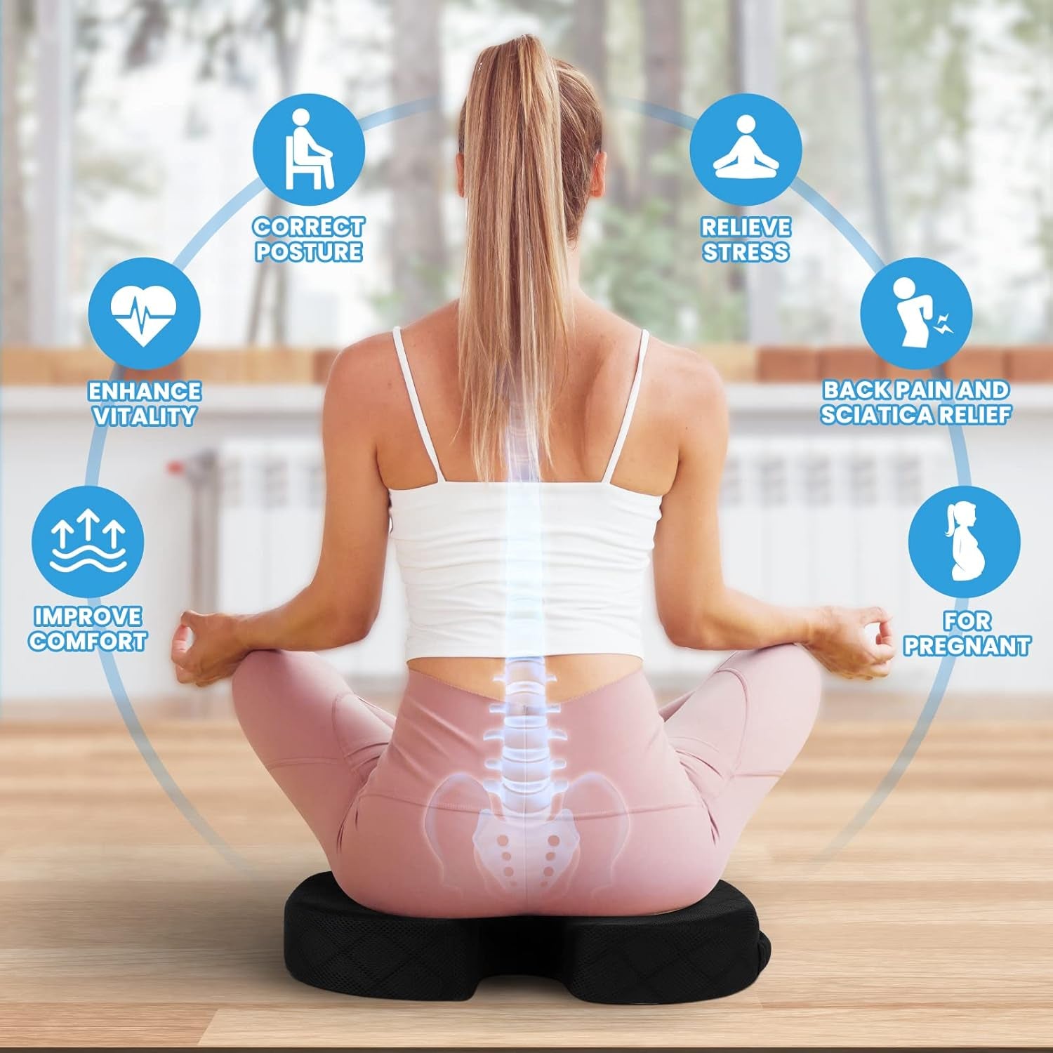 Memory Foam Seat Cushion – Non-Slip Chair Pad for Sciatica, Back & Tailbone Pain Relief