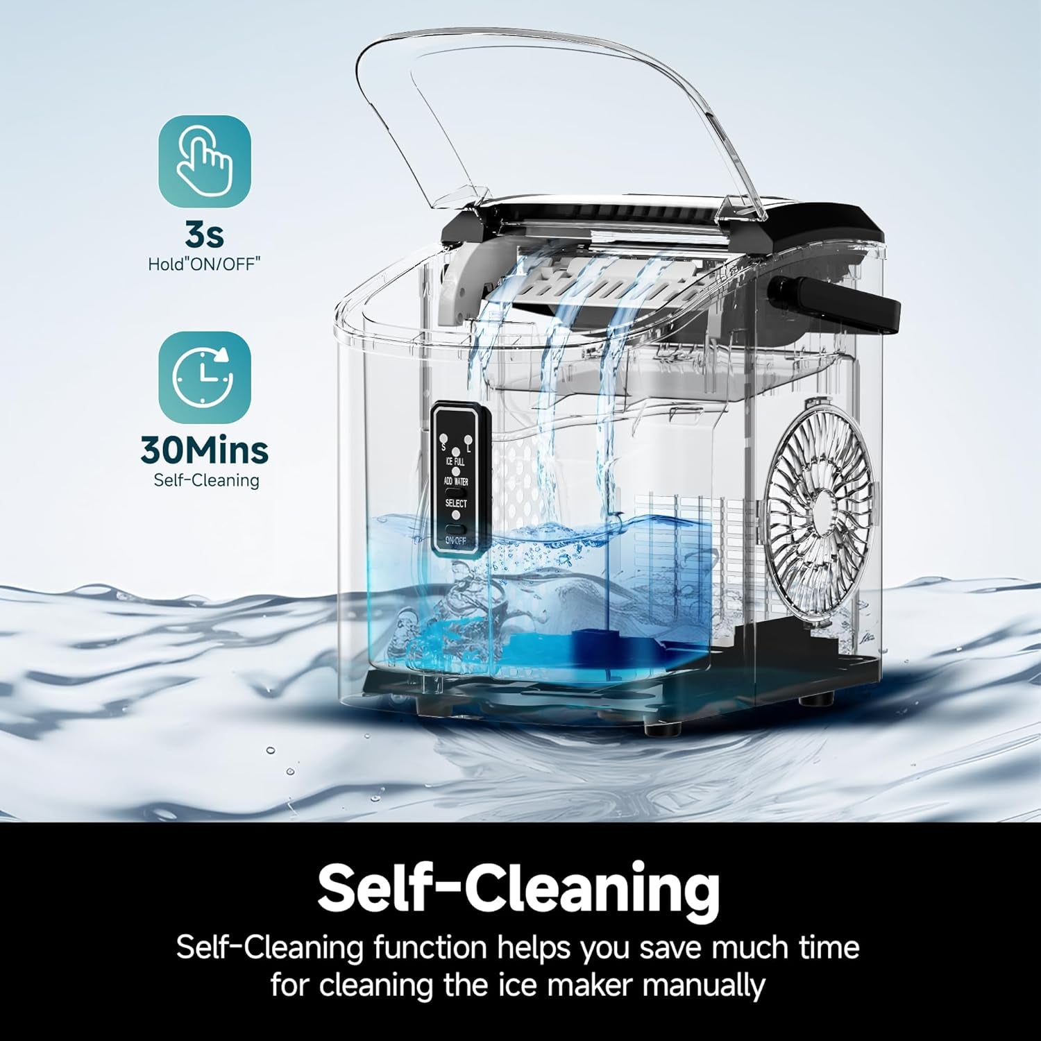 Countertop Ice Maker – 9 Ice Cubes in 6 Minutes, 26 lbs per Day, Portable with Self-Cleaning