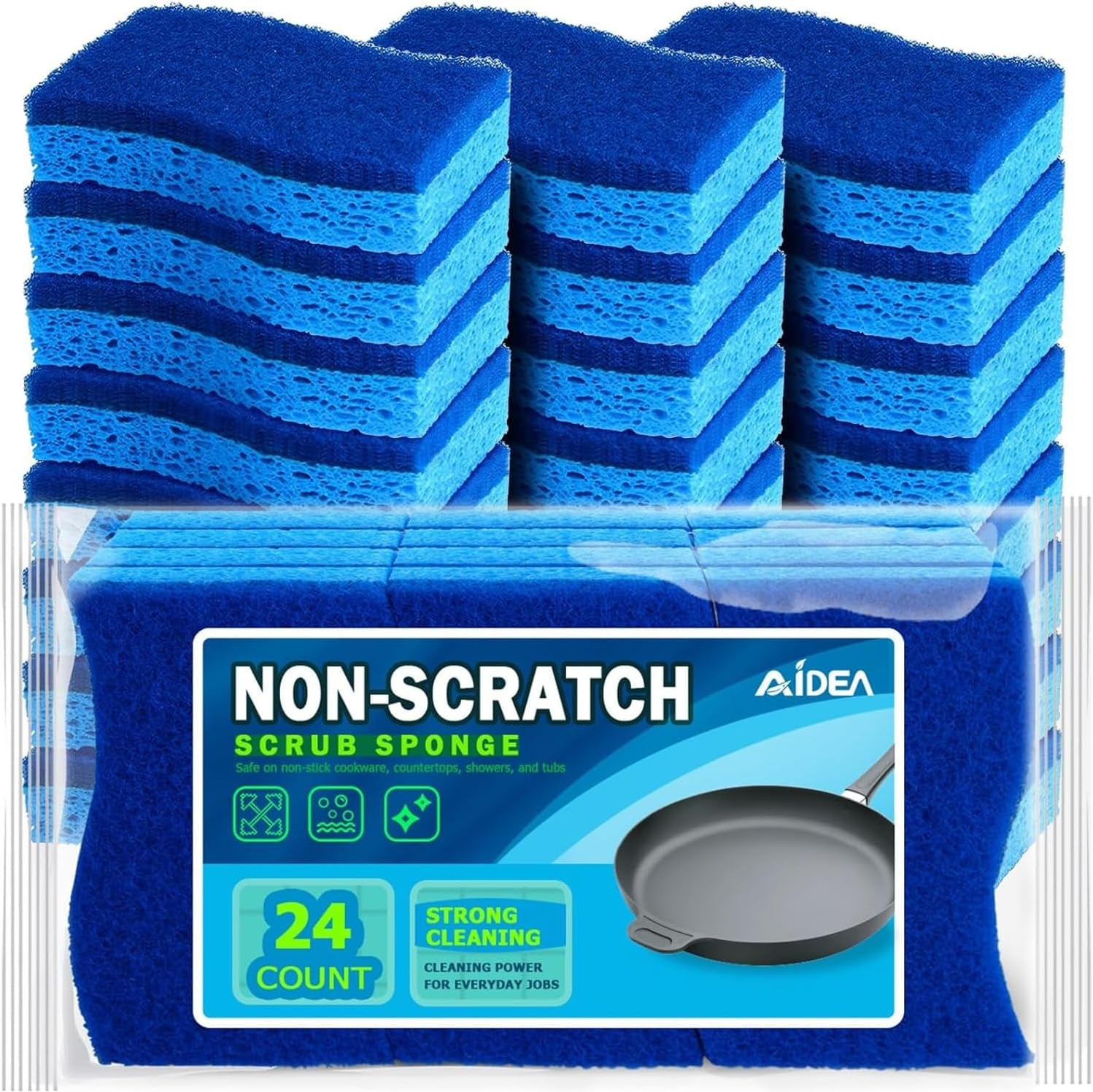 Non-Scratch Kitchen Scrub Sponges – 24 Count Dish Cleaning Sponges for Tough Grime