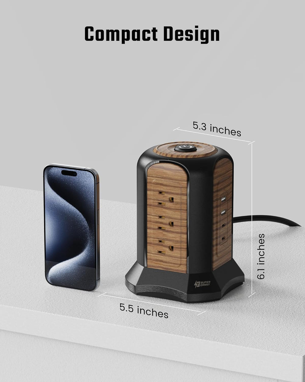 Power Strip Tower with Surge Protection – 9 Outlets & 4 USB Ports, 10 ft Cord