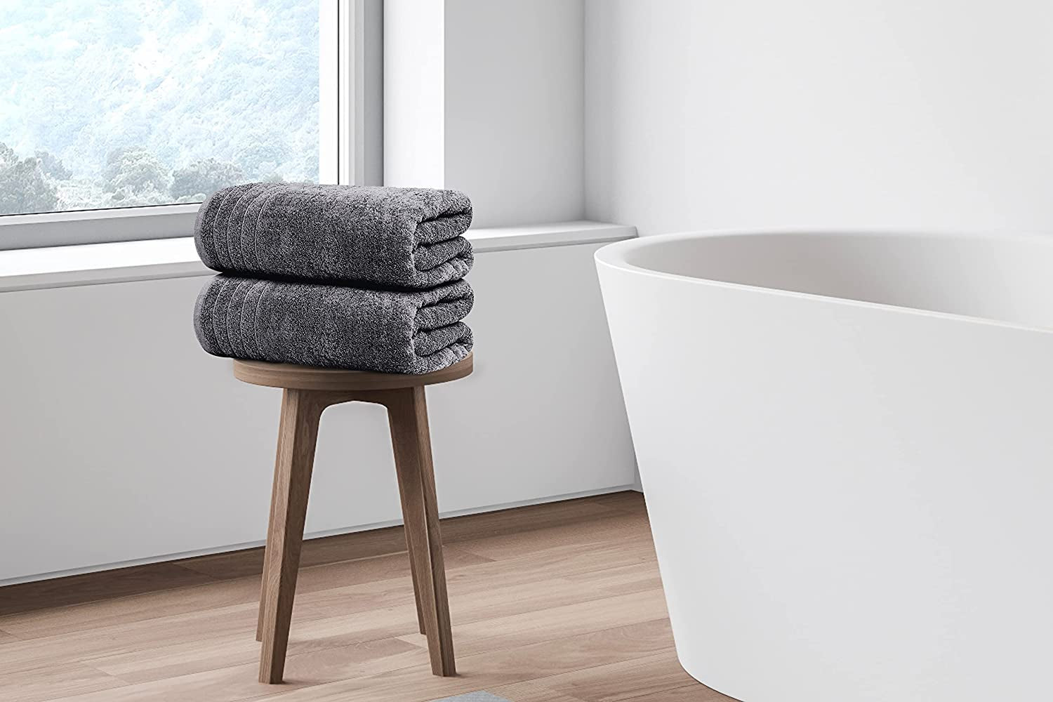 Pack of 4 Extra Large Bath Towels 30 X 60 Inches, 100% Cotton, Larger & Lighter Weight, Quicker to Dry, Super Soft and Absorbent, Perfect for Bathroom, Dark Grey