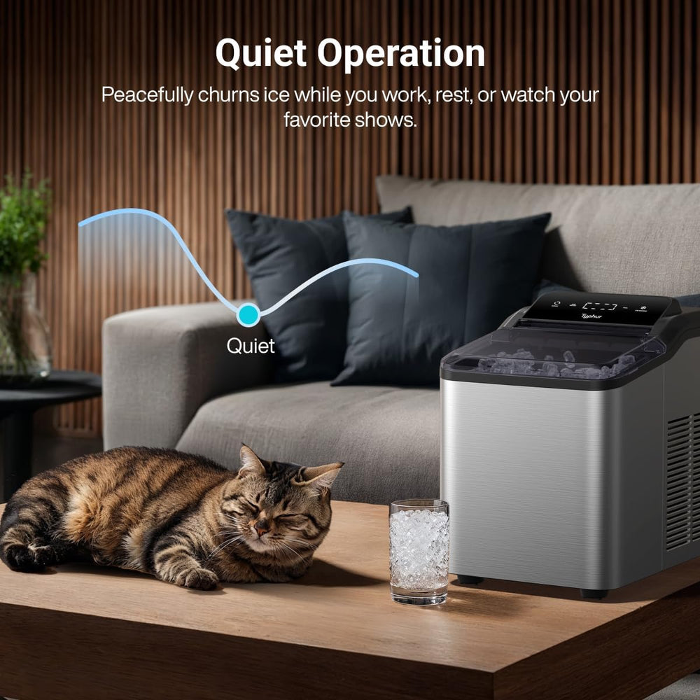 Typhur Countertop Nugget Ice Maker – Fast Pebble Ice Machine, 35 lbs/24H, Self-Cleaning, Stainless Steel